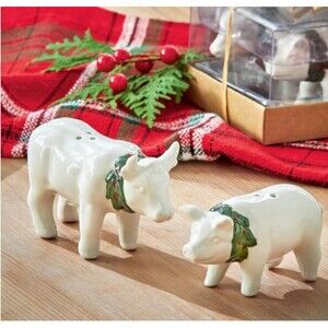Tag ~ Nutmeg & Lola Cow & Pig Salt & Pepper Shaker ~ Set Of 2 ~ White ~ NIB